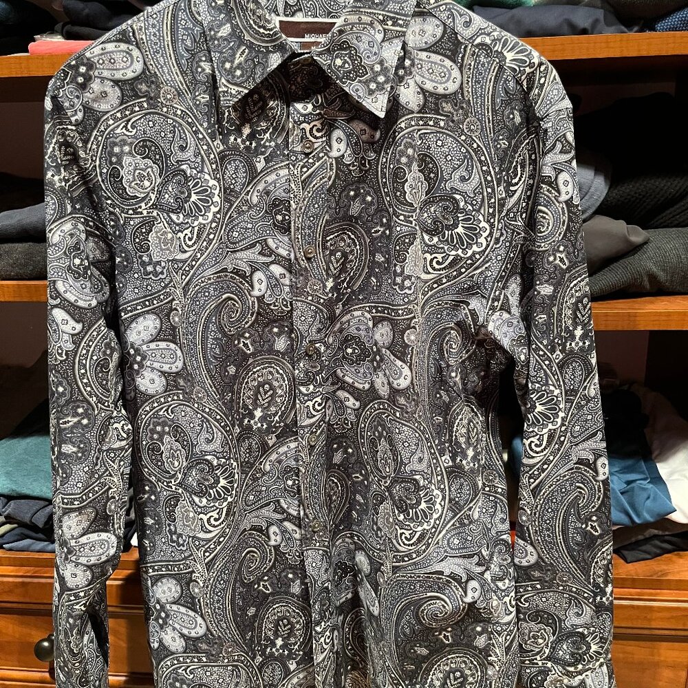 MICHAEL KORS MENS PAISLEY BUTTON DOWN SHIRT-MEDIUM
